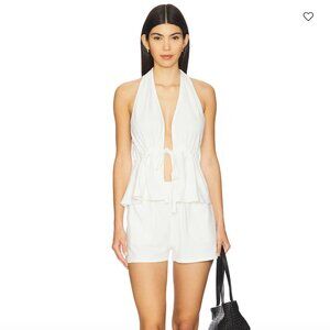 Free People White Halter Romper with Tie Front